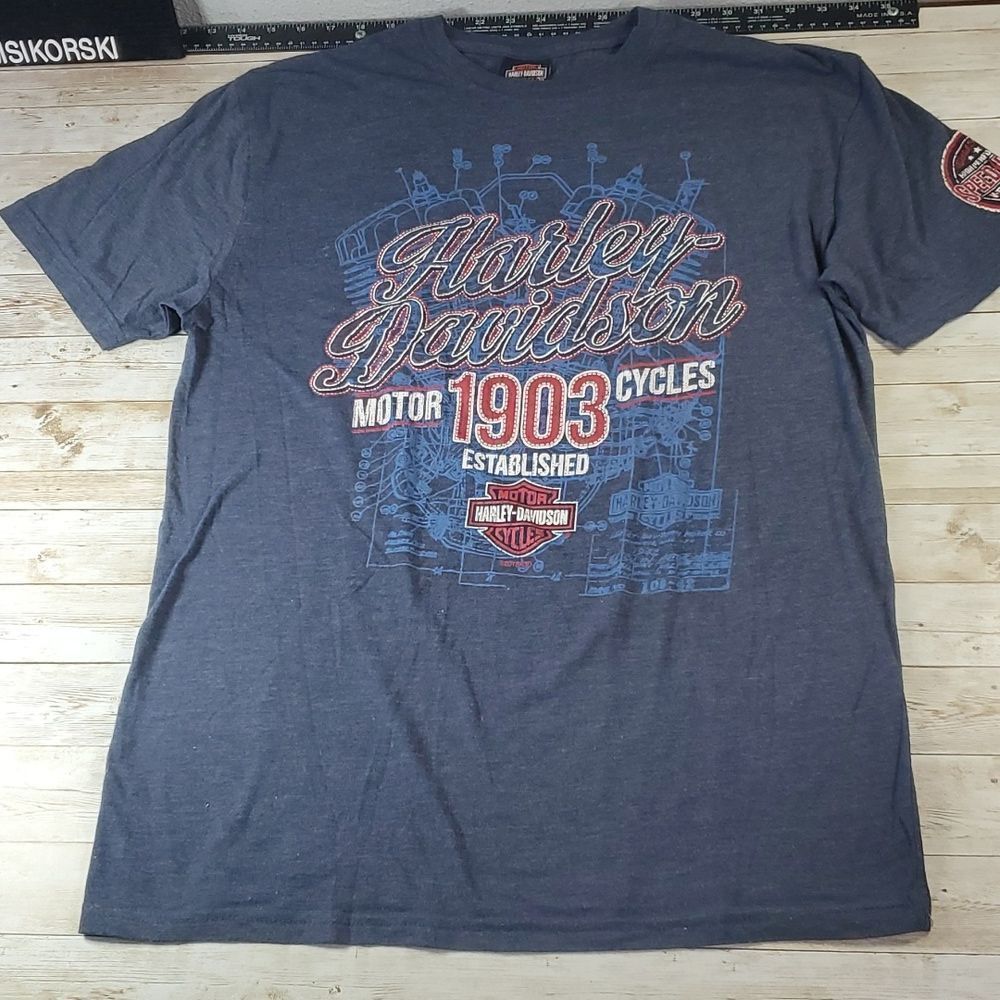 Harley Davidson Budapest Hungary 2‎ Sided Graphic T-Shirt Navy Blue Size Large